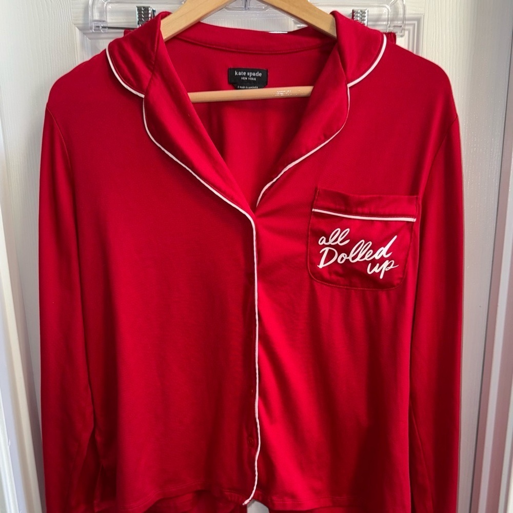 Kate Spade Luxury Small Pajama Set Red All Dolled Up Feminine Whimsical Comfy